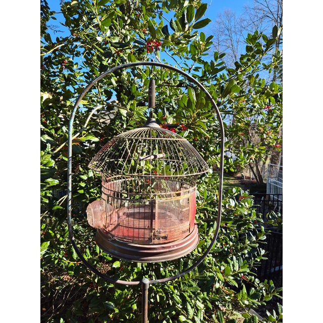 Copper Shabby Chic Early 20th Century Leon Bird Cage Stand and Hendryx Cage For Sale - Image 8 of 10