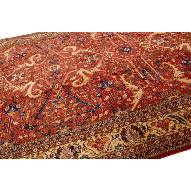2020s Modern Red Serapi-Style Wool Rug With Allover Design For Sale - Image 5 of 9