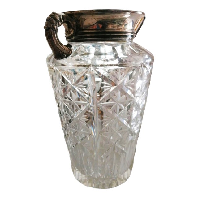 Cut Glass and Silver Metal Pitcher For Sale