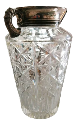 Cut Glass and Silver Metal Pitcher