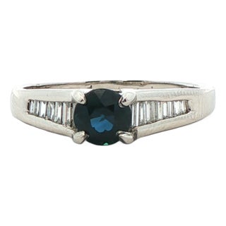 1980s Platinum Sapphire & Diamond Engagement Ring, Size 8.25 For Sale