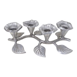 Morning Glory Flower Blossoms on Vine Cast Metal Candelabra For Sale
