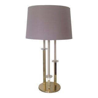 Hollywood Regency Style Brass & Lucite Table Lamp For Sale