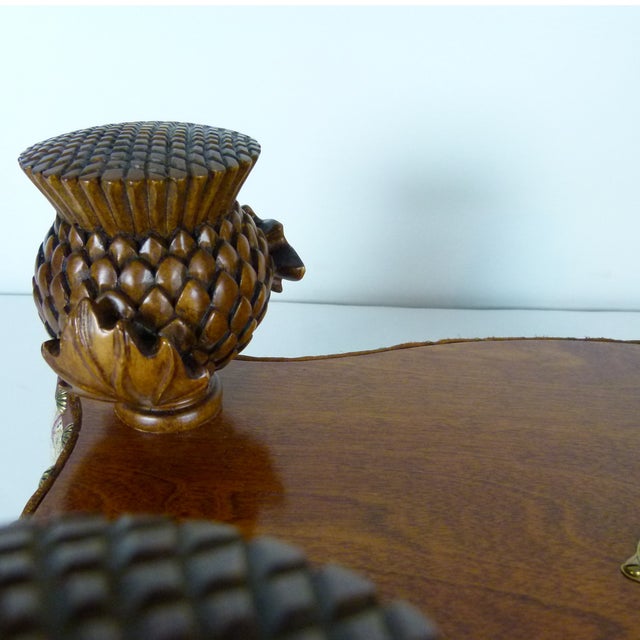 Vintage 1993 MacKenzie-Childs Aurora Carved Leaf Footstool Tapestry Ottoman Accent For Sale - Image 11 of 17