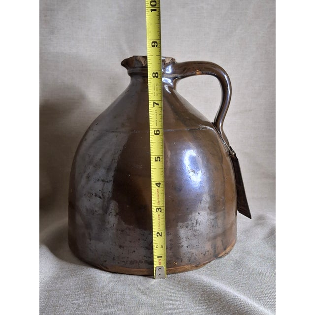 American Antique Albany Slip Stoneware Jug 19th C Merchant Tag Formosa Oolong Tea Suffield Ct For Sale - Image 3 of 18