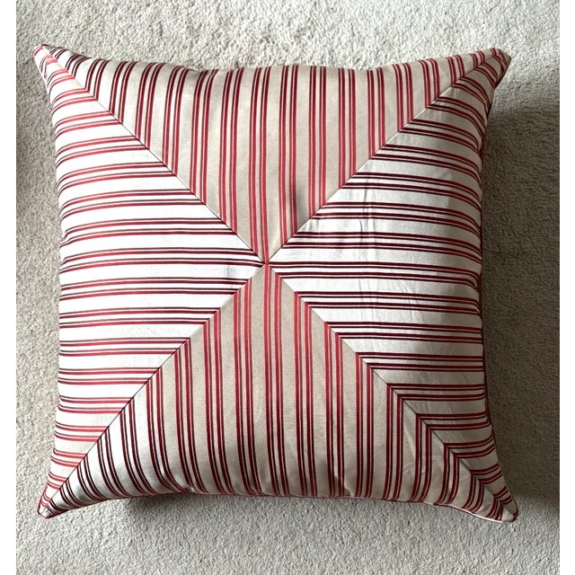 Large Vintage Taffeta Pillow Stripe and Square Pattern For Sale - Image 4 of 6