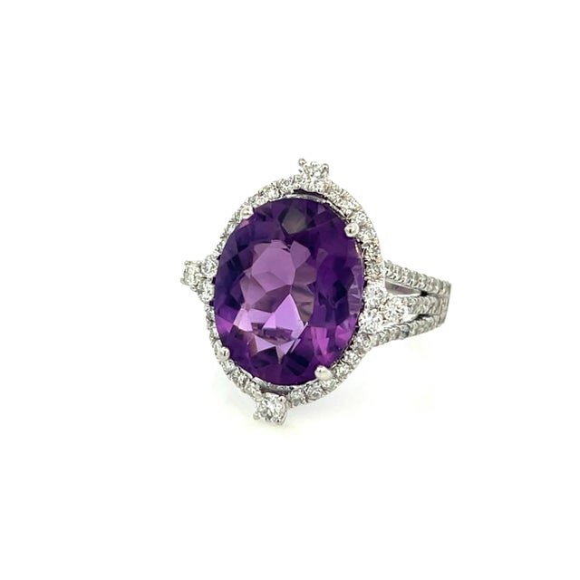 Natural Amethyst Diamond Ring Size 6.5, 14k Gold 8.83 TCW Certified For Sale In New York - Image 6 of 11