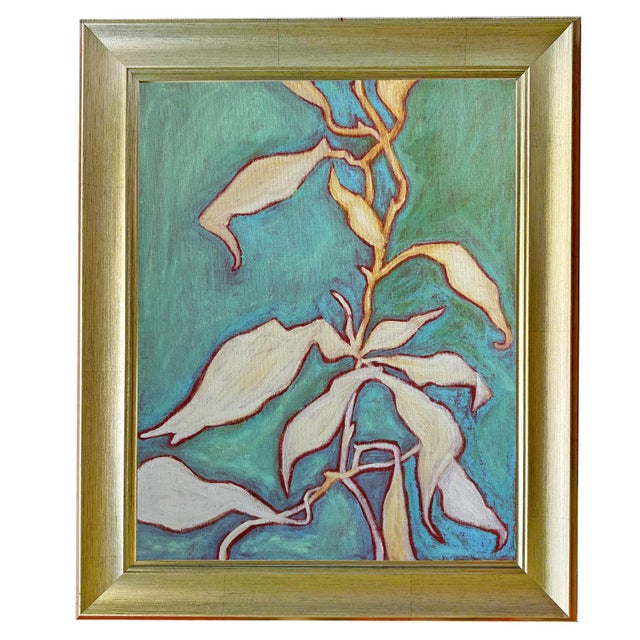 2020s Original Botanical Leaf Diptych — Teal & Olive Studies, Oil Sticks on Canvas, 12" X 16" Each, by Tatiana Duperault For Sale - Image 5 of 7