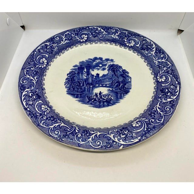 Antique Late 19th Century Ridgways Blue & White “Rhine” Transferware Chop Plate For Sale - Image 13 of 13