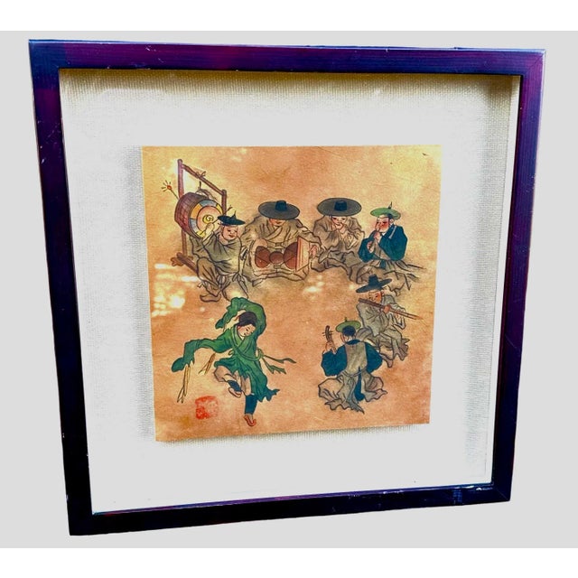 Framed Watercolor print on Canvas Board of Korea: 'A dancing boy'. From Danwon Pungsokdo Cheop by Kim Hongdo. Print is...