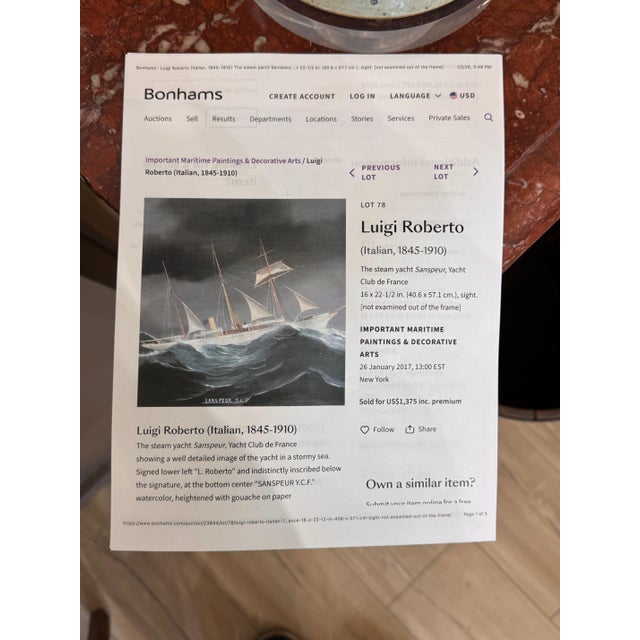 Paint Painting of a 19th C. Yacht in the Bay of Naples For Sale - Image 7 of 7