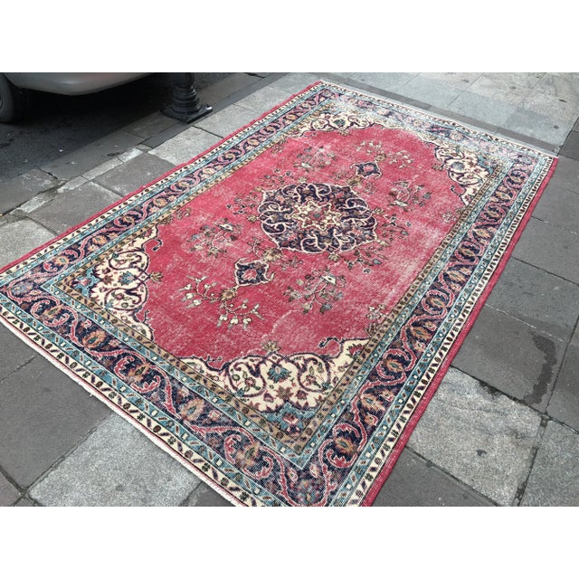 1960s 1960s Vintage Turkish Oushak Hand-Knotted Rug - 5′10″ × 9′3″ For Sale - Image 5 of 10