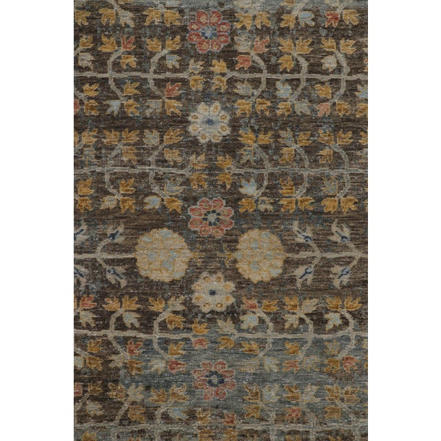 Contemporary Rug & Kilim’s Modern Block Print Rug in Brown and Blue with Geometric Florals - 12x15 For Sale - Image 3 of 7