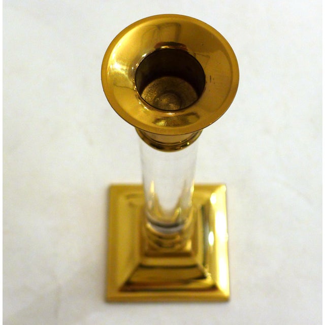 Hollywood Regency Vintage Column Candleholder in Gilded Brass and Transparent Acrylic Glass, 1970s For Sale - Image 3 of 10
