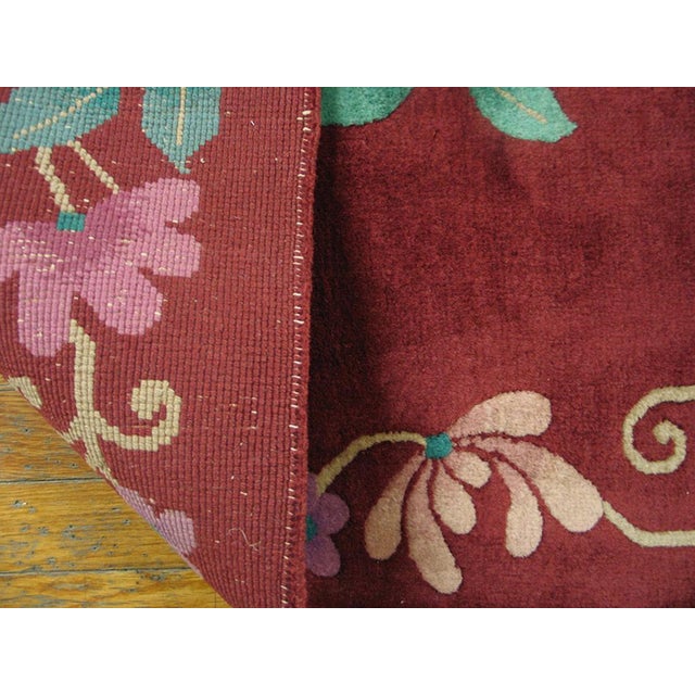 1920s Ruby Red Floral Antique Chinese Art Deco Rug 8' 8" X 11' 6" Handknotted Wool Carpet For Sale In New York - Image 6 of 6