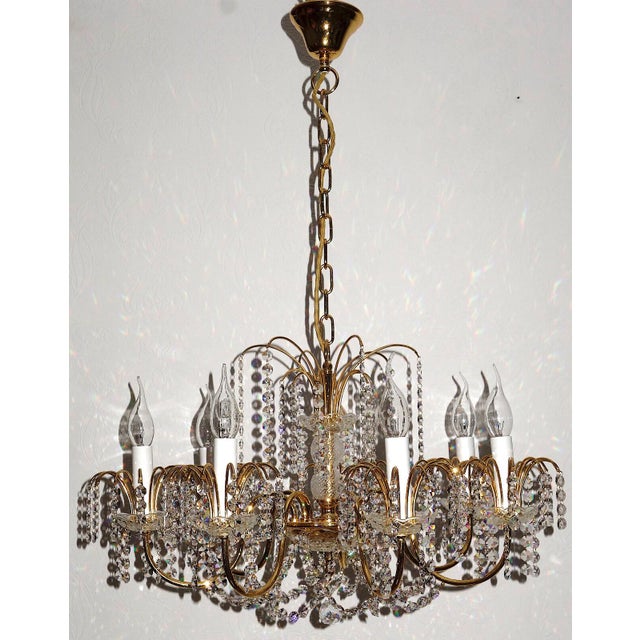 Metal Brass Lead Crystal 24k Gold Plated Seven Light Chandelier from Sölken Leuchten, 1970s For Sale - Image 7 of 10