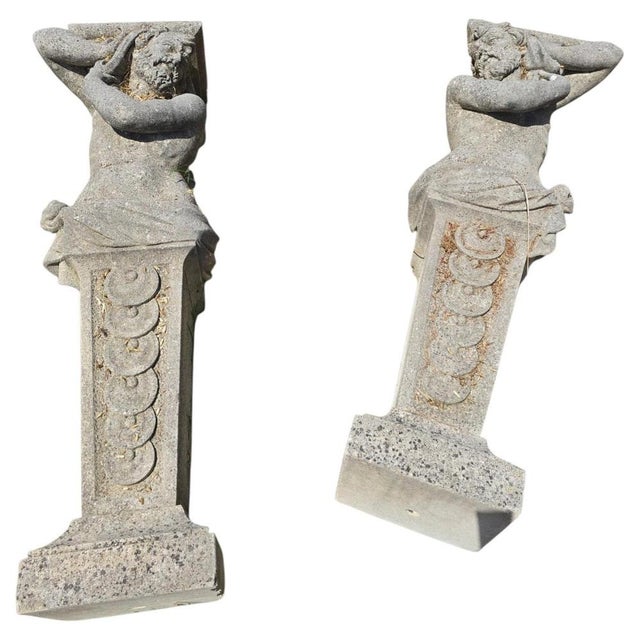Hand-Carved Stone Sculptures, Early 20th Century, Set of 2 For Sale - Image 13 of 13