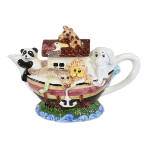 Vintage Noah's Ark Teapot Hand Painted Ceramic W/Lid New World Specialties Nwot
