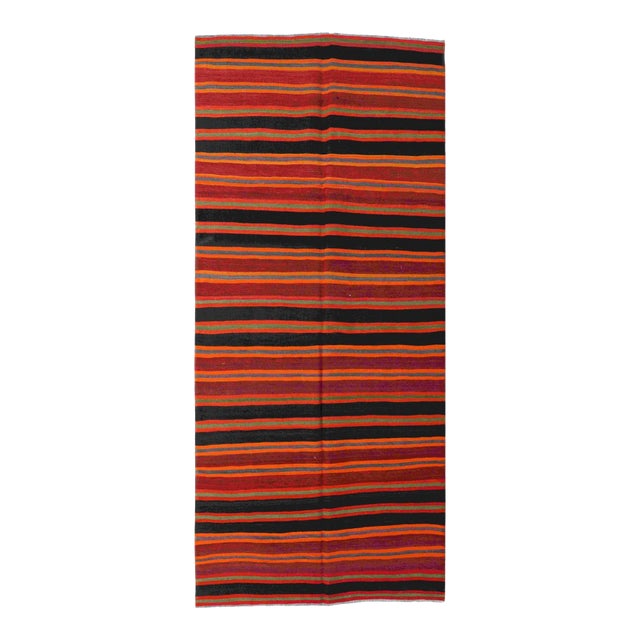 Striped Vintage Turkish Kilim Rug - 5`1" X 10`9" For Sale