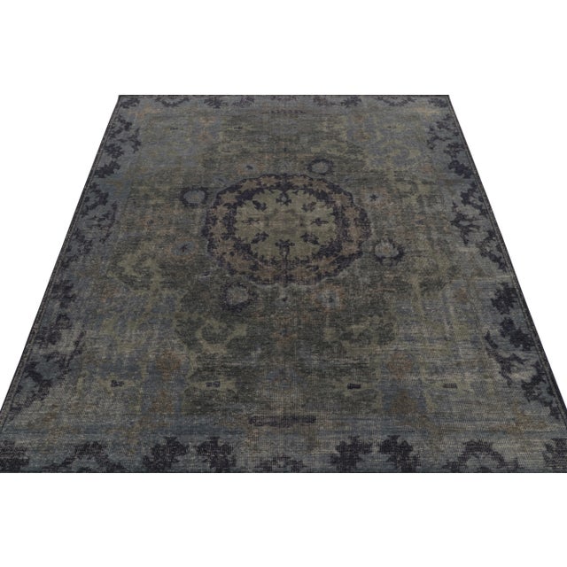Contemporary Rug & Kilim’s Distressed Style Rug in Blue and Gray Medallion Pattern For Sale - Image 3 of 8
