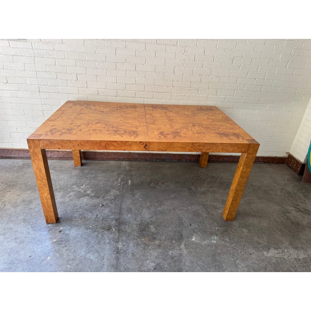 Lane Furniture Mid-Century Milo Baughman Style Burl Wood Parsons Extension Dining Table by Lane For Sale - Image 4 of 15