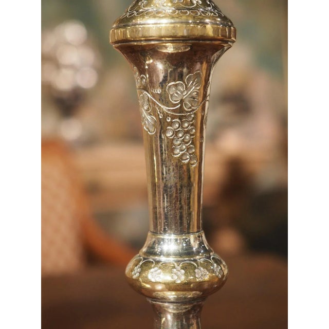 Pair of 18th Century French Silvered Bronze Candlesticks With Grape Cluster Design For Sale - Image 4 of 13