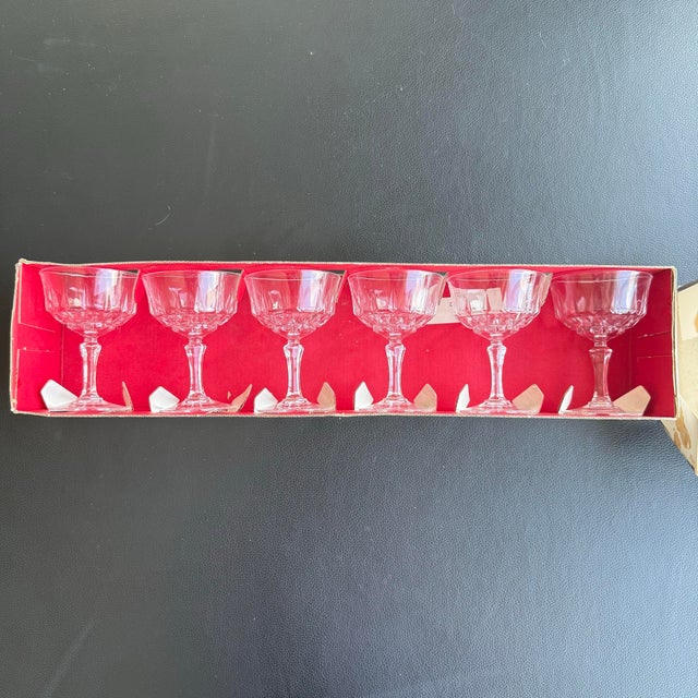 1970s Cristal D’Arques St Germain Crystal Coupe Glasses 9cl Includes Original Box France - Set of 6 For Sale - Image 10 of 12