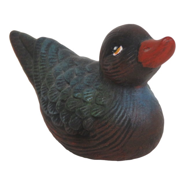 Duck Miniature Ceramic Figurine Hand Painted Green Blue Feathers Red Bill 4522b For Sale