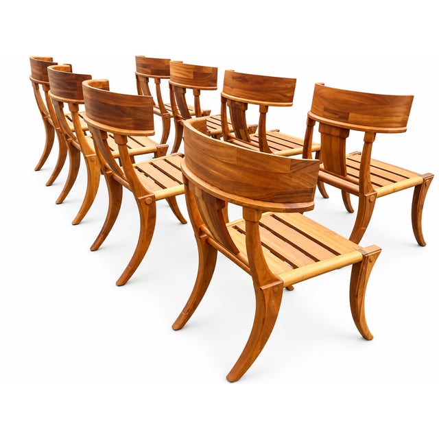 Teak Klismos Patio Dining Chairs. - Set of 12 For Sale - Image 9 of 11