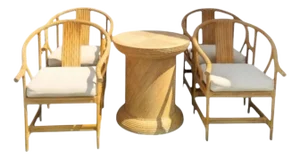 Vintage Gabriella Crespi Style Bent Curved Pencil Reed Dining Room Set Chairs Table Set of 5