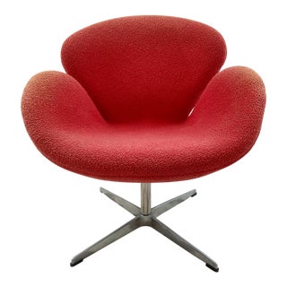 Arne Jacobsen Swan Chair, Orange Frieze Fabric - Vintage For Sale