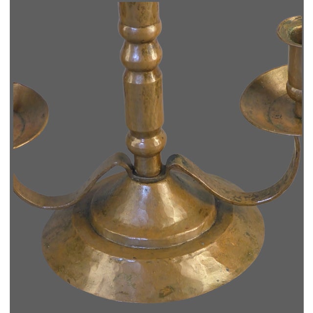 Mid 20th Century Vintage Arts & Crafts Hand Hammered Copper Three Light Candle Holder For Sale - Image 5 of 11