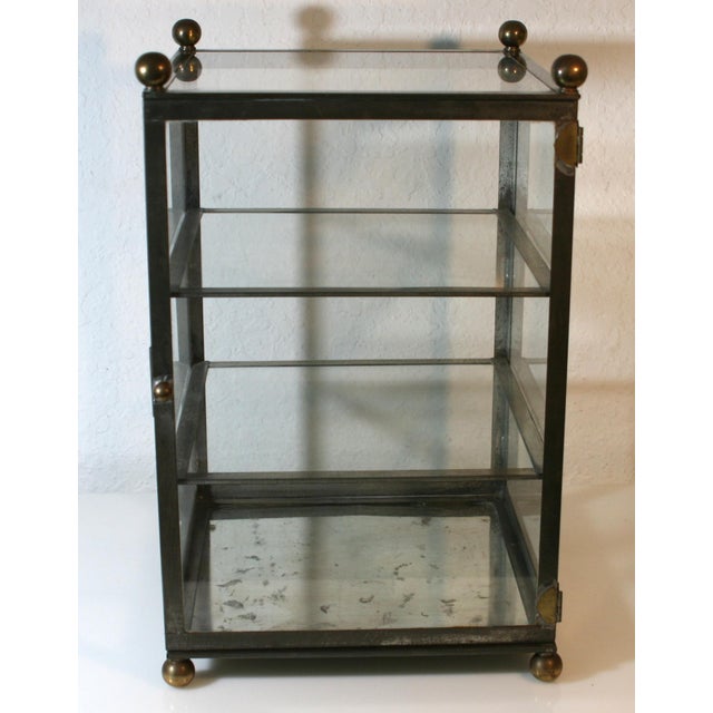 Brass Hollywood Regency Brass Metal & Glass Square Footed Tabletop Curio Cabinet Vitrine For Sale - Image 8 of 12