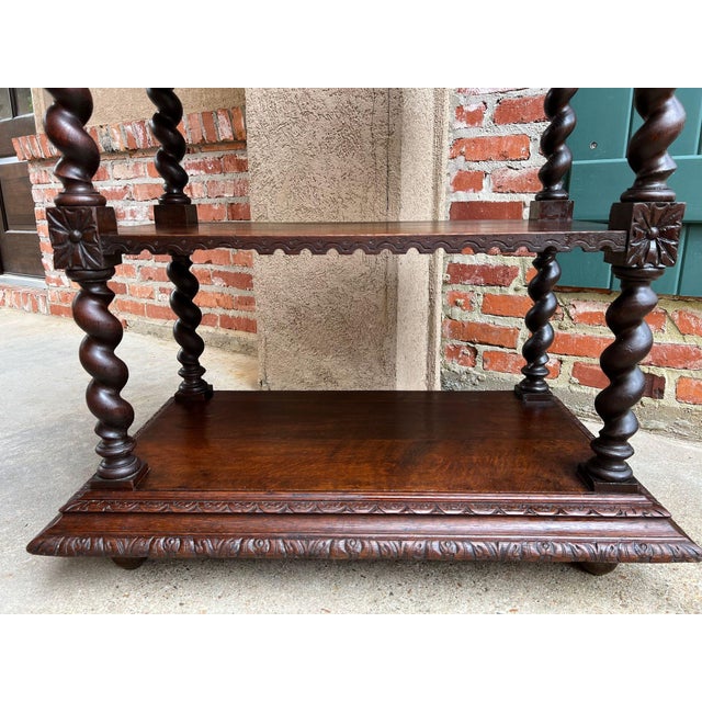 Antique English Server Console Table Jacobean Carved Oak Barley Twist C1900 For Sale - Image 17 of 18