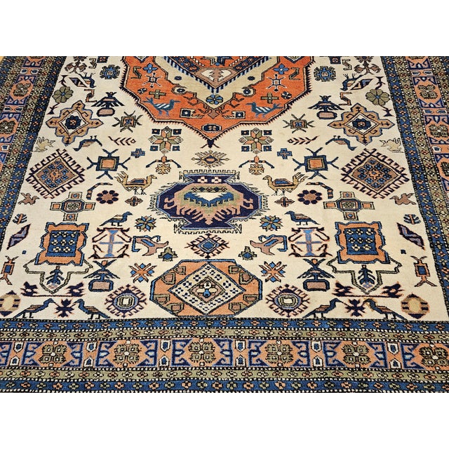Mid 20th Century Vintage Room Size Ardabil Rug in Geometric Pattern in Ivory, Brick, Pale Blue, Olive For Sale - Image 5 of 16