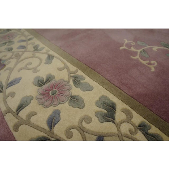 1980s Pink Cerise Floral Vintage Chinese Art Deco Rug 7' 9'' X 9' 8'' Wool Knotted Carpet For Sale - Image 11 of 12