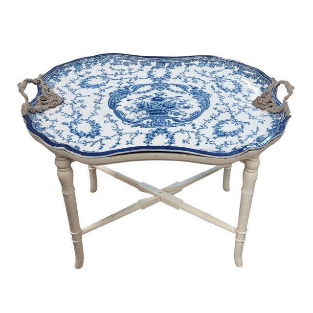 Fine 1950s Blue & White Porcelain Bamboo Tray Table For Sale - Image 10 of 10