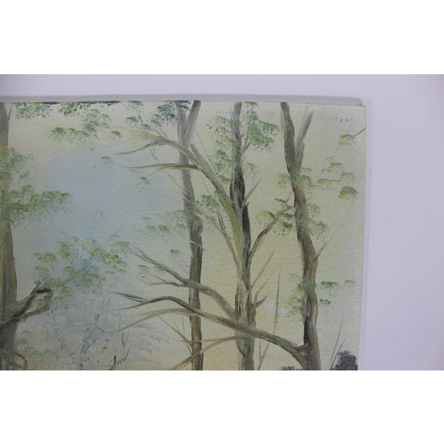 Cabin Vintage Landscape Oil Painting, Original Art, Signed by Artist Trees, Path, Rustic Unframed For Sale - Image 3 of 10