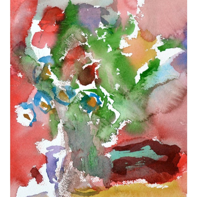 Abstract Expressionism Red Flowers Abstract Still Life Watercolor on Paper, Signed, 1980s by Les Anderson For Sale - Image 3 of 5