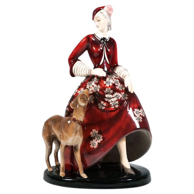 Ceramic Art Deco Countess with Dog Figure by Claire Weiss for Goldscheider, Vienna, Austria, 1931 For Sale - Image 7 of 7