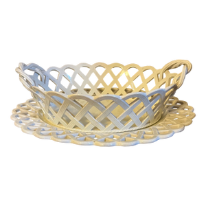 Large Antique 18th Century George III Wedgwood Creamware Chestnut Basket With Underplate 1790