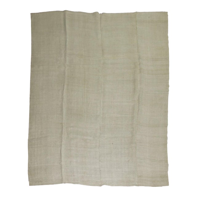 Monochromatic Ivory Turkish Room Size Kilim, Late 20th Century - 8'1" x 9'11" For Sale