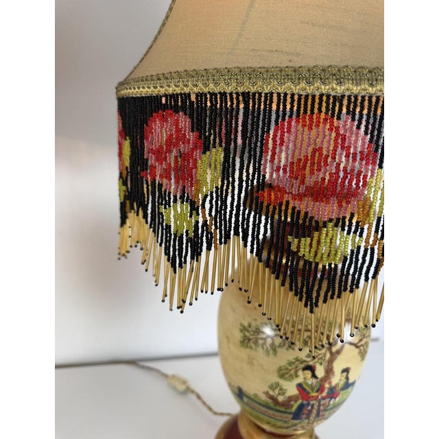 1950s Large Vintage Oriental Satsuma Style Table Lamps, 1950s, Set of 2 For Sale - Image 5 of 18