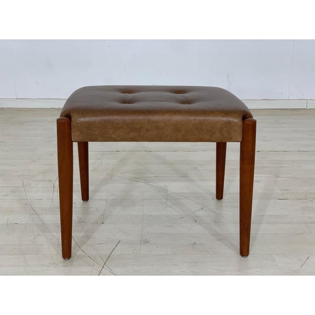 Brown Mid-Century Brown Teak Stool For Sale - Image 8 of 8