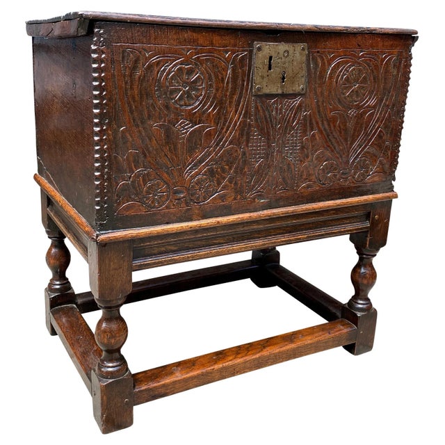 Jacobean Carved Oak Box on Stand For Sale - Image 12 of 12