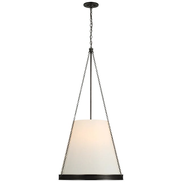 Marie Flanigan for Visual Comfort Signature Reese 23" Pendant in Bronze with Linen Shade For Sale