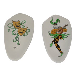 1970s Mid-Century Appetizer Plates Signed - Set of 2 For Sale