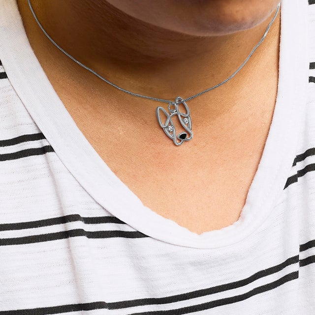 Early 21st Century .925 Sterling Silver Diamond Accent and Black Enamel French Bullldog 18" Inch Pendant Necklace inch (I-J Color, I2-I3 Clarity) For Sale - Image 5 of 6
