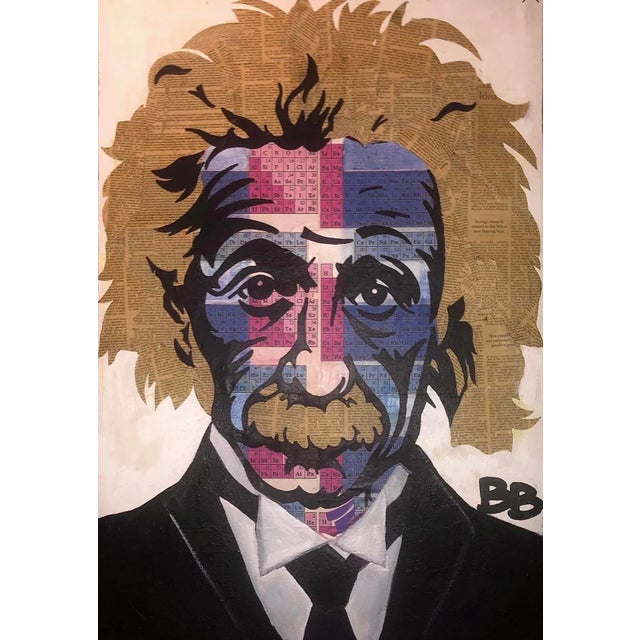 Outstanding, Original, Vintage, Mixed Media Painting / Collage Portrait on Canvas, of the Illustrious Scientist and Social...