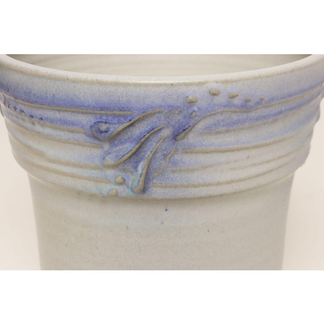 Vintage Pale Gray and Lilac Incised Studio Ceramic Planter by Deanna Nichols For Sale - Image 9 of 15